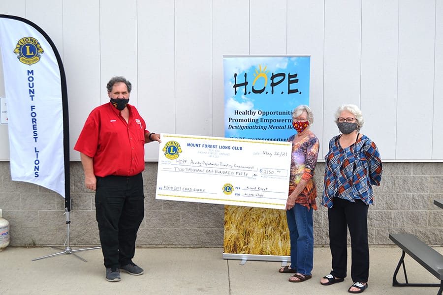 Mount Forest Lions Club donates  $2,150 to HOPE committee post image