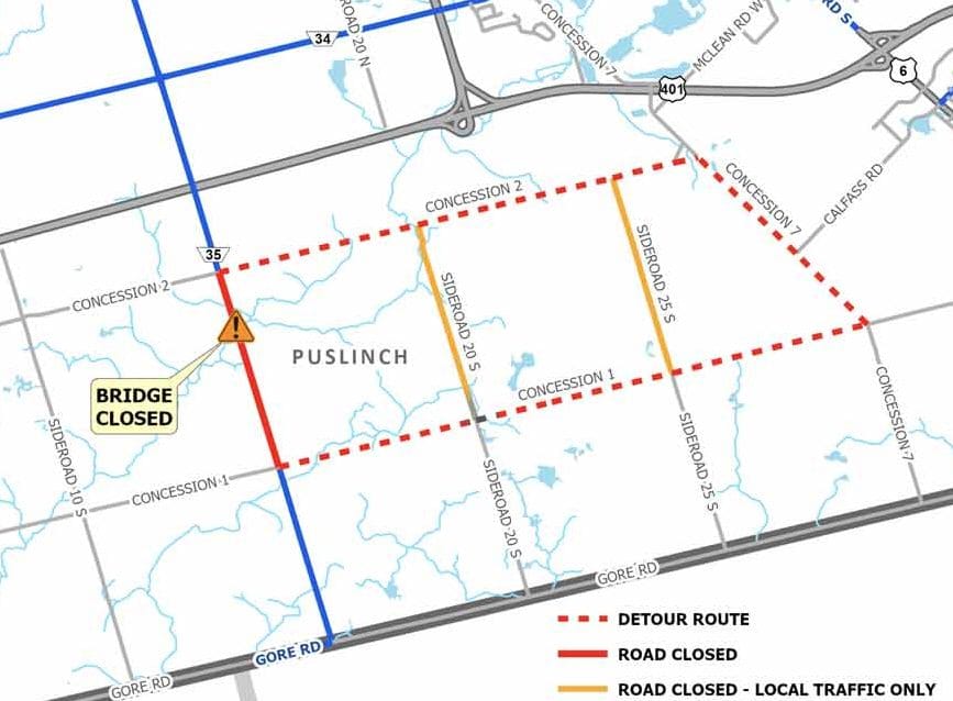 Paddock Bridge is out and detours are causing problems for Puslinch Township post image