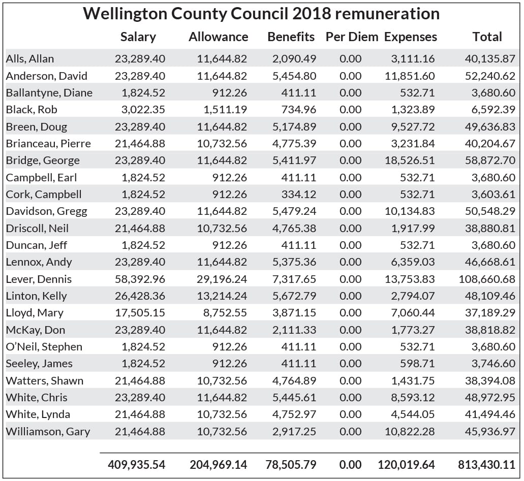County council remuneration totals over $800,000 for 2018