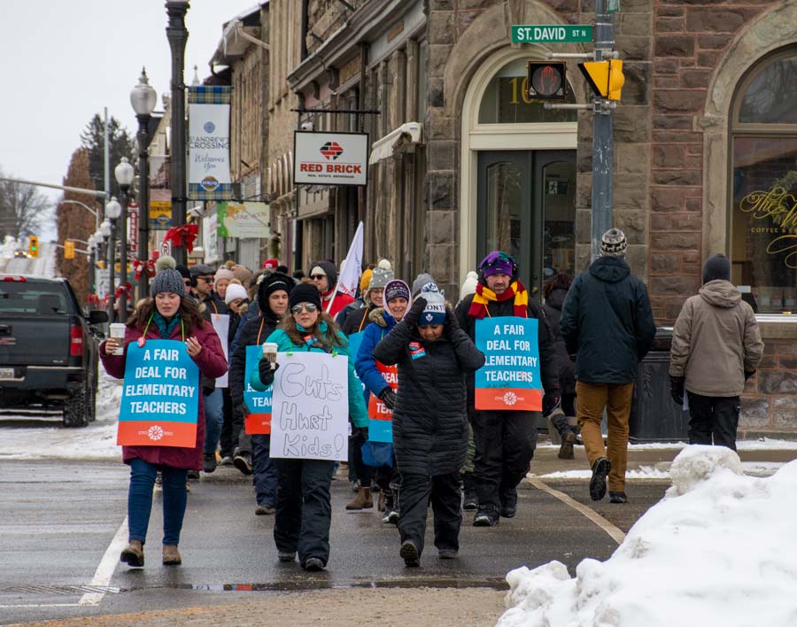 UGDSB elementary teachers picketed in Fergus on Feb. 6, part of EFTO ongoing strike action
