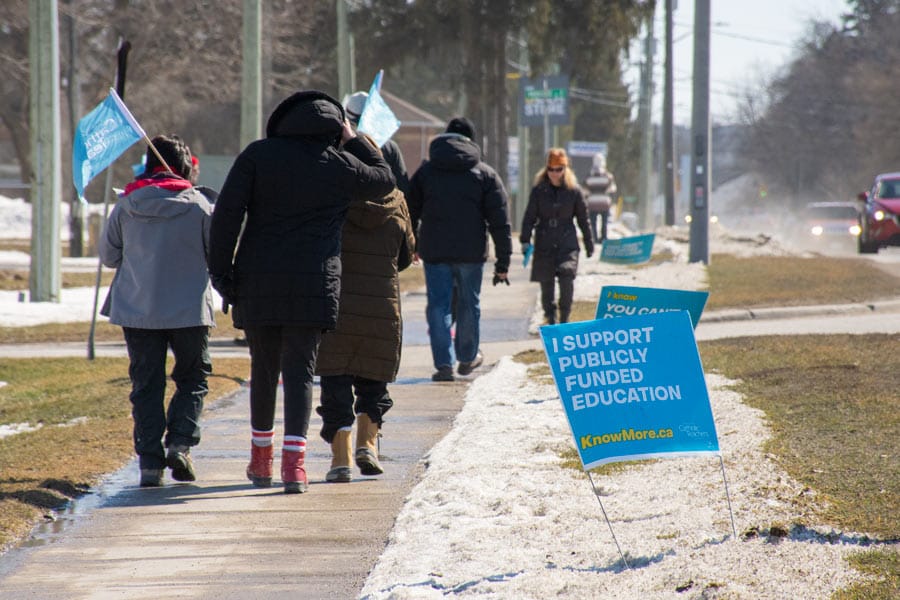 Wellington County OECTA teachers picketed in Fergus on March 5