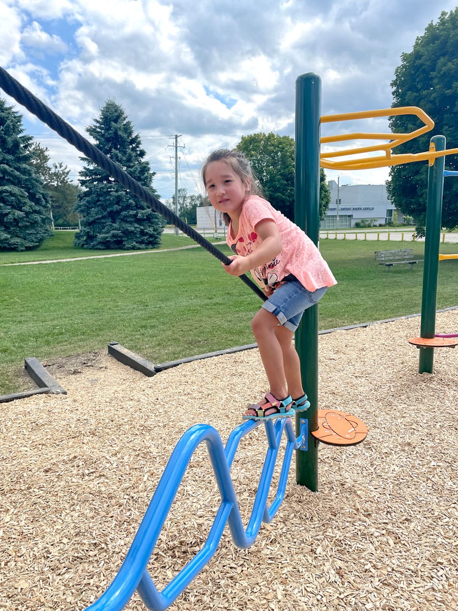 Equipment in place for Campbell  DeVore playground in Mount Forest