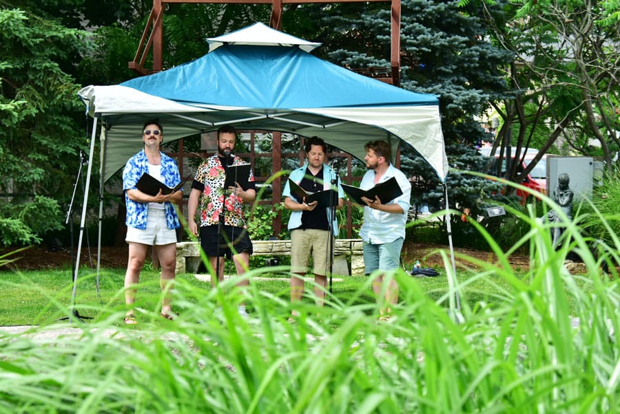 Elora Singers members perform as "Beardatones" in Elora