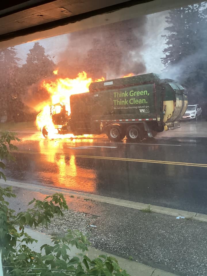 Natural gas recycling truck destroyed by fire