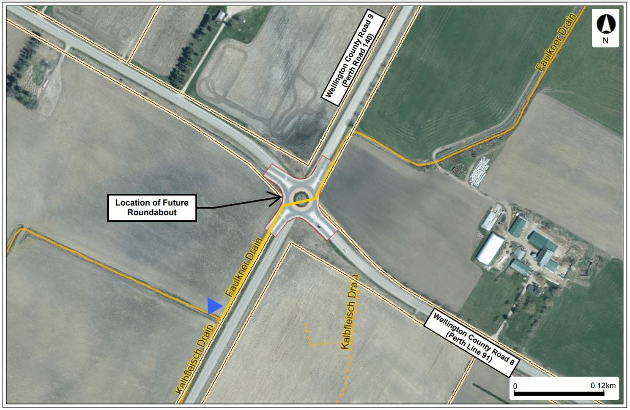 Drain to be realigned for roundabout at Wellington Roads 8, 9