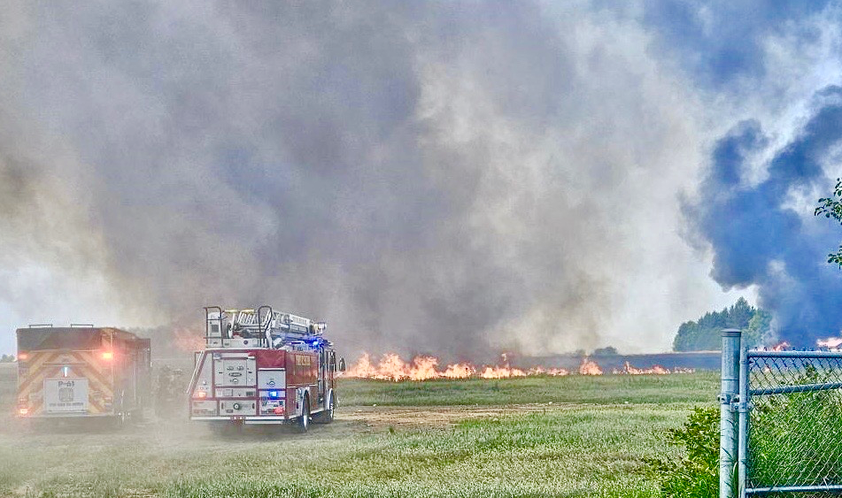 Combine fire spreads to farm field