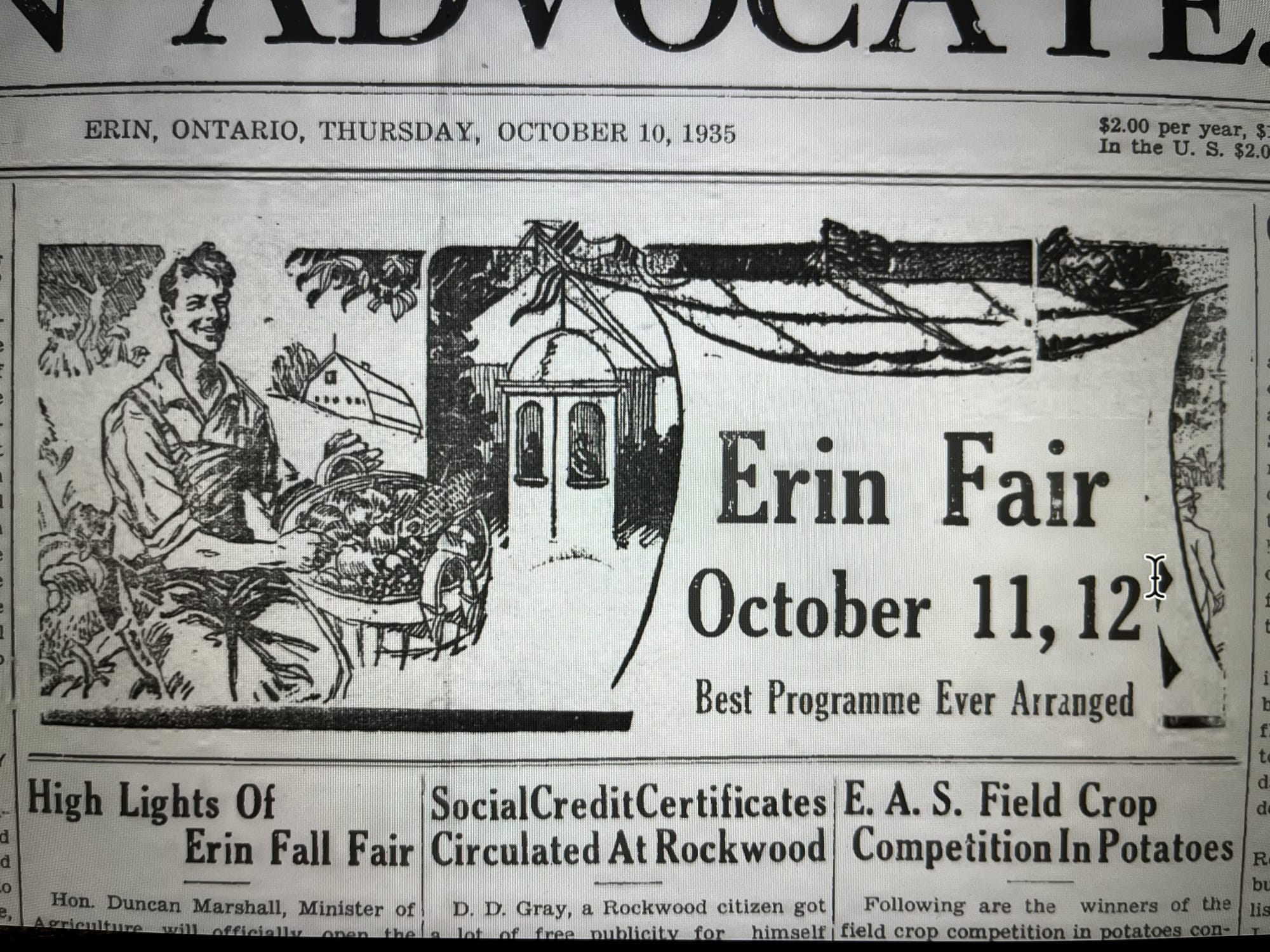 Agricultural society staged inaugural Erin Fall Fair in 1950